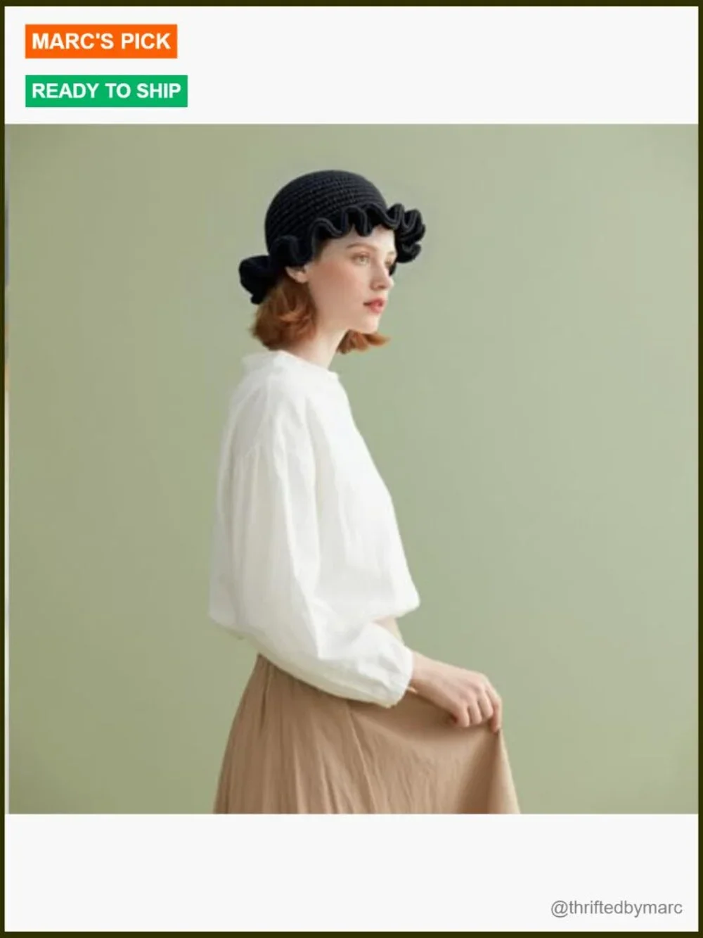 Hand Crochet Bucket Hat with Ruffled Brim, Lightweight & Packable, One Size
